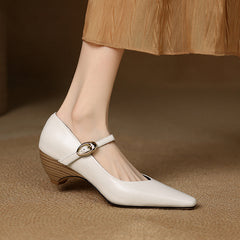Aiertu Spring Autumn Genuine Leather Mary Janes Pumps Retro Women Square Toe High Heel Casual Pumps Young Ladies Daily Walk Shoes Aiertu