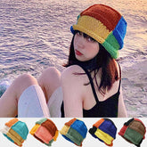 Aiertu - Fashion Color Patch Beanie Hats For Women Hand Crocheted Skull Caps Spring Autumn Outdoor Ear Protector Hollow Thin Knitted Hat Aiertu