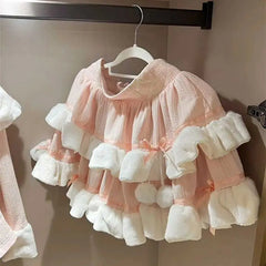 Aiertu - Korean Style Winter Atmospheric Sweet and Cute Bow Slim Two-piece Set for Women Y2k Retro Pink Sexy Trendy Fluffy Pleated Skirt Aiertu