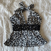 Aiertu - Y2k Tops Camis Women Clothing Leopard Punk Sexy Sling Lace Aesthetic Crop Top Baby Tee Slim Gothic Backless Femme Grunge T shirt Aiertu