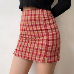 Aiertu - Red Cara Plaid Skirt - new trend inspo - trashy outfits - dinner outfits Aiertu