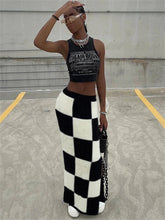Aiertu - Classic Women Skirts Checkerboard Knit Side Split Skinny Vintage Fashion Wild Streetwear High Waist Maxi Straight Skirt Aiertu