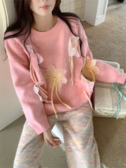 Aiertu - Korea Sweet Daily Sweaters Women Chic Loose Knitted 2026 Spring Pullovers Office Lady High Street Florals Gentle Casual Aiertu