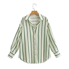 Aiertu - Stripes Shirt Women Autumn Spring Black Casual Loose Blouse Turn Down Collar Chic Vintage Oversize Female Blusa Aiertu