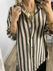PICSGIRL - Autumn Winter Loose Patchwork Simple Top, Women Single-Breasted Fashion Blouses, Long Sleeve Striped Ladies Cardigan Shirts Aiertu