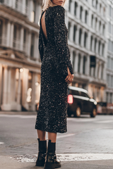 Aiertu -Casual Street Sequins Backless O Neck Long Sleeve Dresses aiertu