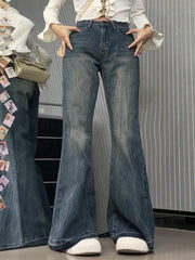 Aiertu Vintage High Rise Raw Trim Flare Jeans Aiertu