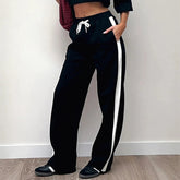 Aiertu Streetwear Stripe Spliced Autumn Sweatpants Women Trousers Sporty Casual Elastic Waist Homewear Pants Straight Bottom Aiertu