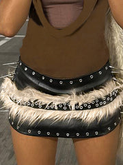 Aiertu - summer inspo Faux Fur Spliced Pu Fashion Women’s Belts Chic All-Match Khaki Y2k Retro Wild Style Accessorie Exquisite Aiertu