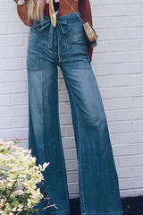 Aiertu -Casual Solid Frenulum Mid Waist Boot Cut Denim Jeans aiertu