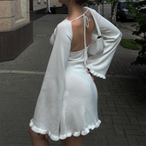 Aiertu - Solid Color Fungus Backless Knit Mini Dress Aiertu