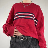 Aiertu - Preppy Vintage Y2K Loose Fit Knitwear Tops Harajuku Striped Knitted Sweater Korean Grunge Long Sleeve Round Neck Pullover Aiertu