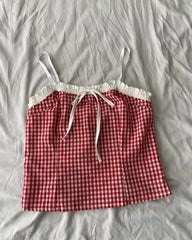 Aiertu - Harajuku Leisure Home Two Piece Sets Women Outfits Red Checkered Striped Pattern Y2k Summer Clothing for Women Camisole Shorts Aiertu