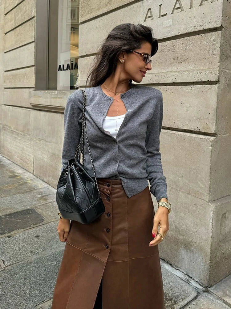 Aiertu - Fashion Knitted Sweater Cardigan Casual Top For Women O Neck Solid Color SlimLong Sleeve Female 2026 Autumn Chic Cardigan Aiertu