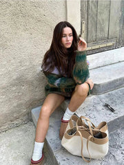 Aiertu - Autumn New Mohair Print Knit Cardigan Coat Oversize Single Breasted Long Sleeve Sweater Tops 2026 Office Lady Commute Streetwear Aiertu