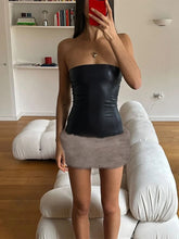 Aiertu - Women Black Goth Bodycon Leather Dress Vintage Off Shoulder Mini Emo Dresses Y2k One Piece Frocks 2000s Coquette Clothes Summer Aiertu