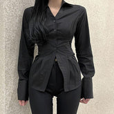 Aiertu Y2K Women Slim Blouses Office Lady Fashion Long Sleeve Folds Chic Shirt Vintage Streetwear Korean Sexy Skinny Casual Tops Aiertu