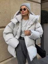Aiertu - Female Cotton Jacket Solid Hooded Zipper Cotton Jacket 2026 Autumn Winter New Lady Loose Long Sleeve High Street Outwear Aiertu