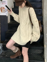 Aiertu - Winter Oversize Sweaters Women Apricot Thicken Loose Daily Knitted Office Lady Pullovers Fashion Casual All Match Aiertu