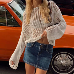 Aiertu - Hollow Out Pullover Pullover Women Oversize Kniited Long Sleeve Sweater Femme Beach Sexy Knitwear Cover-up Ladies 2026 Aiertu