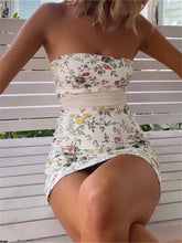Aiertu Floral Bandeau Tube Top Mini Dress Women Off-Shoulder Strapless Bodycon Party Dress Backless Bow Knotted Vestidos Aiertu