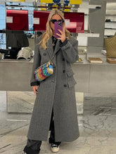 Aiertu - Fashion Grey Double-breasted Woolen Overcoat Women Elegant Lapel Long Sleeves Shoulder Pads Coat 2026 New Lady Commute Outerwear Aiertu