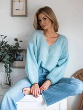 Aiertu - Fashion Blue V Neck Long Sleeve Sweater For Women Elegant Soft Warm Knitted Pullover 2026 Chic Lady Commuting Streetwear Aiertu