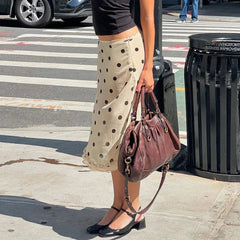 Aiertu - Polka Dot Elegant Mid Skirt Women High Street Fashion Spring Summer Long Skirts Casual Ladies Vintage 90s Outfits Aiertu