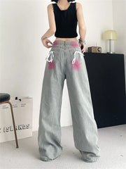 Aiertu - Women's Inkjet Design Thin Jeans Street Summer New Trousers Young Girl Street Bottoms Female High Waisted Denim Pants Aiertu