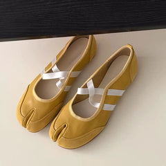 Aiertu - Split-Toe Casual Ballet Flats Shoes Women Pu Leather Cross Band Mary Janes Shoes Spring Autumn Streetwear Elegant Loafers New Aiertu