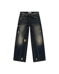 Aiertu - Hip-hop Retro Blue Spliced Harajuku Straight Jeans Men's Y2k Loose High-waisted Washed Casual Wide-leg Pants for Couples Aiertu