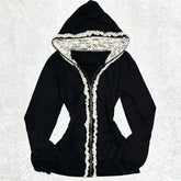 Aiertu - High Street Y2k Vintage Lace Slim Fit Zipper Hoodie Goth Grunge Hip Hop Premium Cotton Casual Harajuku Hottie Sexy Long Sleeve Aiertu
