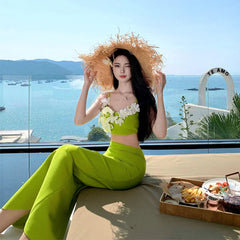 Aiertu - Summer New Women's Flower Crop Top & High Skirt Two Piece Set Bandage Fashion Club Birthday Party Vestitos Aiertu