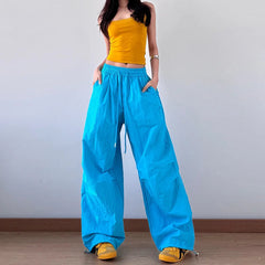 Aiertu - New sports wide-leg pants hiphop loose paratrooper retro pleated straight tooling casual pants Aiertu