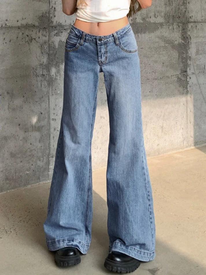 Aiertu Washed Low Waist Mopping Boyfriend Jeans Aiertu