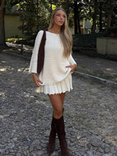Aiertu - Knitted Mini Skirts Set Women 2 Pieces Flare Sleeve Sweater A-line Skirt Pleated Elegant New Lady All-matching Outfit Spring Aiertu