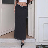 Aiertu - Elegant Chic Polka Dot Mesh Skirt Women Lace Trim Bow Vintage Fashion Party Long Skirts Double Layer Bottoms Outfits Aiertu
