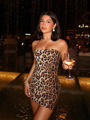Aiertu - Fashion Sequins Leopard Print Mini Dress For Women Backless Sleeveless Bodycon Sling Dresses Lady Sexy Night Party Club Robes Aiertu