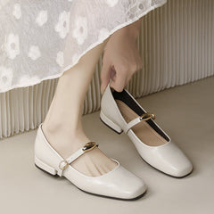 Aiertu Casual Woman Shoe Black Flats Female Footwear Shallow Mouth Low Heels Square Toe Big Size Retro Dress Nurse Buckle Strap Mary Ja Aiertu