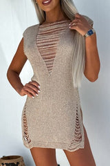 Aiertu -Sexy Solid Hollowed Out See-through Swimwears Cover Up aiertu