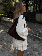 Aiertu - Knitted Mini Skirts Set Women 2 Pieces Flare Sleeve Sweater A-line Skirt Pleated Elegant New Lady All-matching Outfit Spring Aiertu