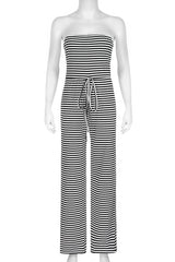 Aiertu -Casual Stripe Patchwork Backless Strap Design Strapless Loose Jumpsuits aiertu