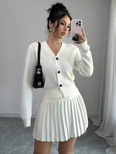 Aiertu - Retro Knitted Long Sleeve Sweater High-Waisted Pleated Skirt Two Piece Set For Women Niche Solid Matching Sets Autumn New Aiertu