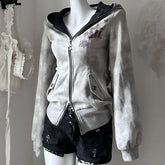 Aiertu - Y2k Aesthetic Vintage Printing Pocket Hoodies Gothic Fairy Grunge Hooded Jackets Autumn Women Double Zippers Punk Sweatshirt Aiertu