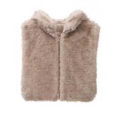 Aiertu - casual winter outfits Exclusive Y3k Girls Hooded Sleeveless Faux Fur Coat Women Waistcoat Autumn Winter Gradient Fox Fur Vest Top Gilet Femme Aiertu