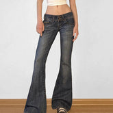 Aiertu - Women Low Waisted Flare Jeans Y2K Streetwear Vintage Casual Fashion Denim Trousers Spring Basic Slim Pants Outfits Aiertu