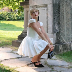 Aiertu White Sexy Party Dresses New Arrivals V Neck Cape Sleeve Dress Mini Casual Birthday Fluffy Skirt Dress Aiertu
