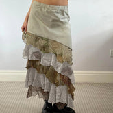Aiertu - cold weather outfits Y2K Aesthetic Lace Tiered Irregular Long Skirt Women Stylish Outfits Mori Girl Style Asymmetric Skirt Vintage Lady Aiertu