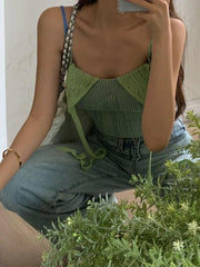 Aiertu -Contrast Color Fake Two Piece Knit Cami Top Halter Vest aiertu
