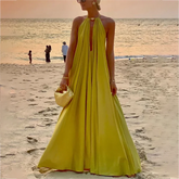 Aiertu - Solid Color Halter Long Dress Women's Swimwear Summer Elegant Bikini Suit Cutout Sleeveless Vacation Luxury Beach Swimsuits Aiertu